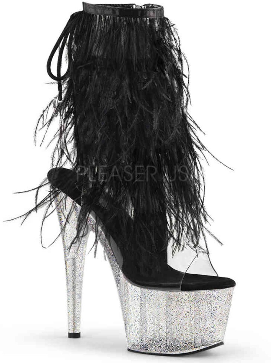 EU 38 = US 8 | ADORE-1017MFF | 7 Heel, 2 3/4 PF Marabou Fur Fringe Ankle Boot, Side Zip